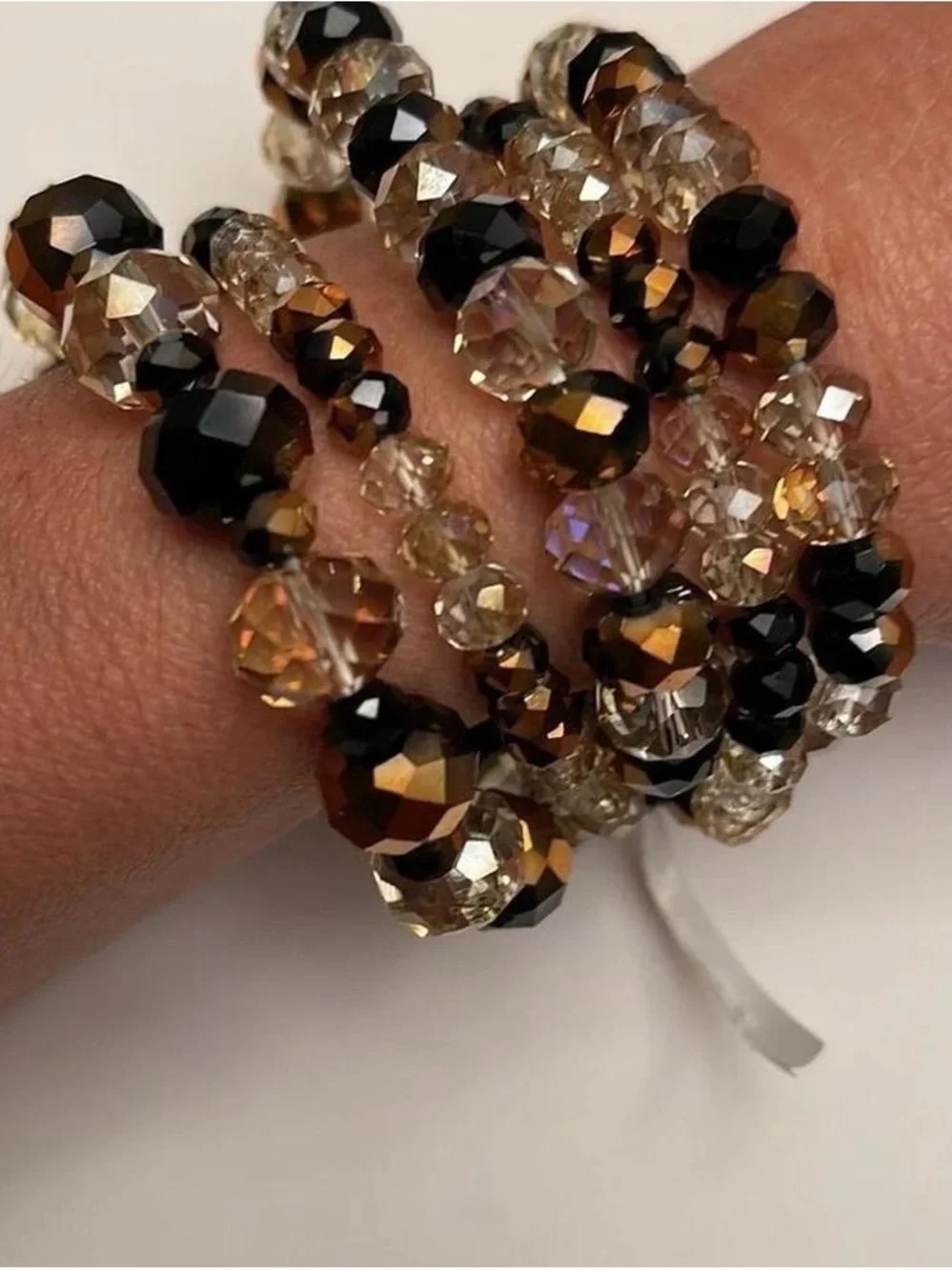 NWOT Beaded Brown and Gold Faceted Stretch Bracelet Set
